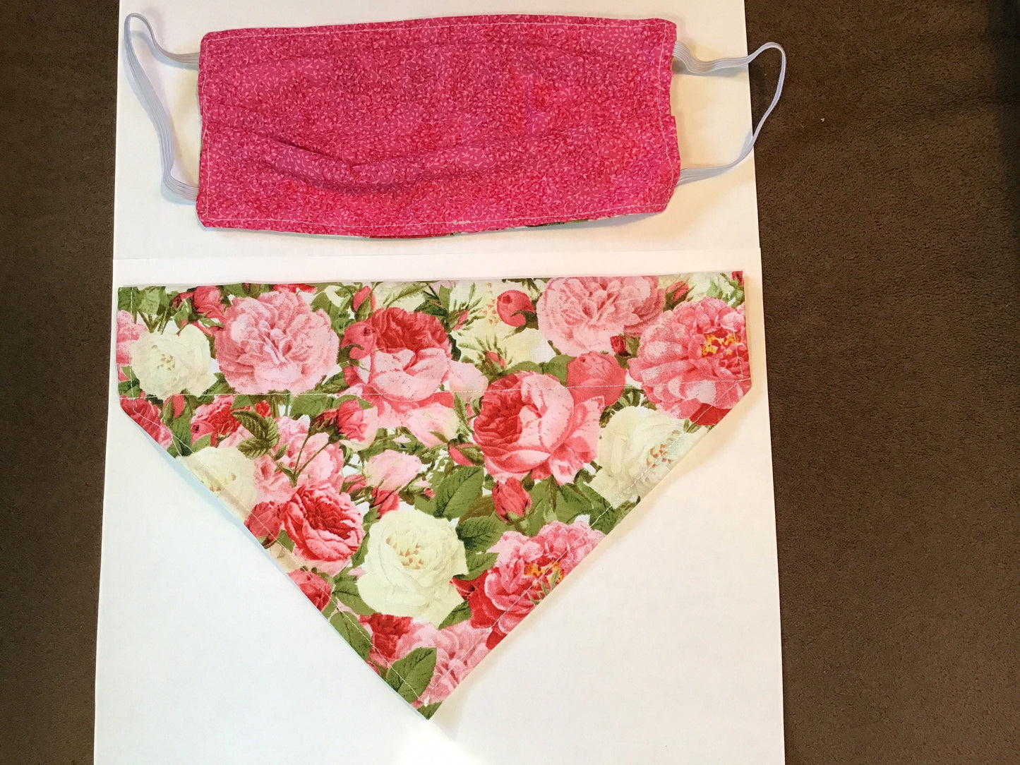 Beautiful rose face mask with matching dog bandanna