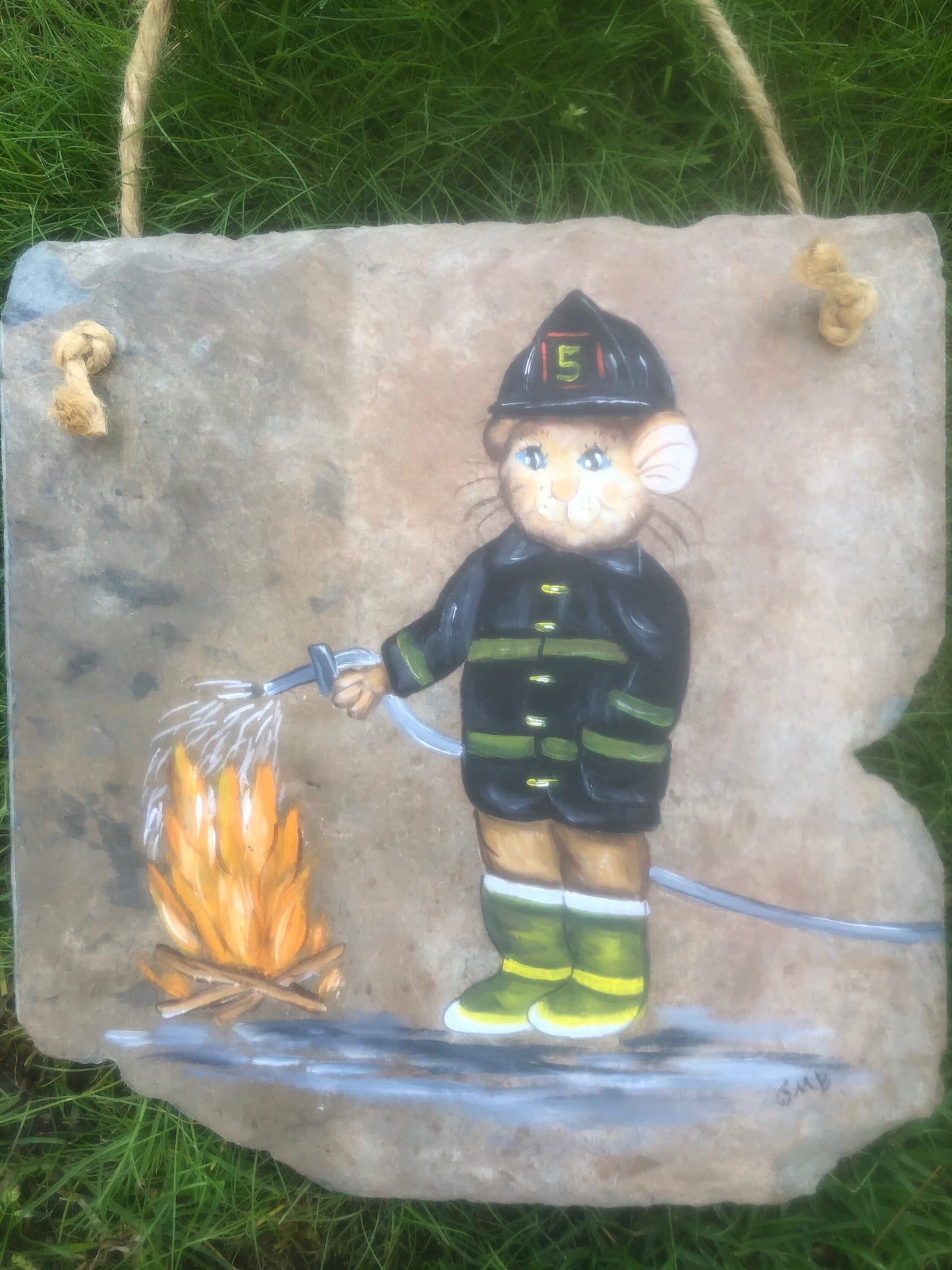 Fire fighter hand painted slate