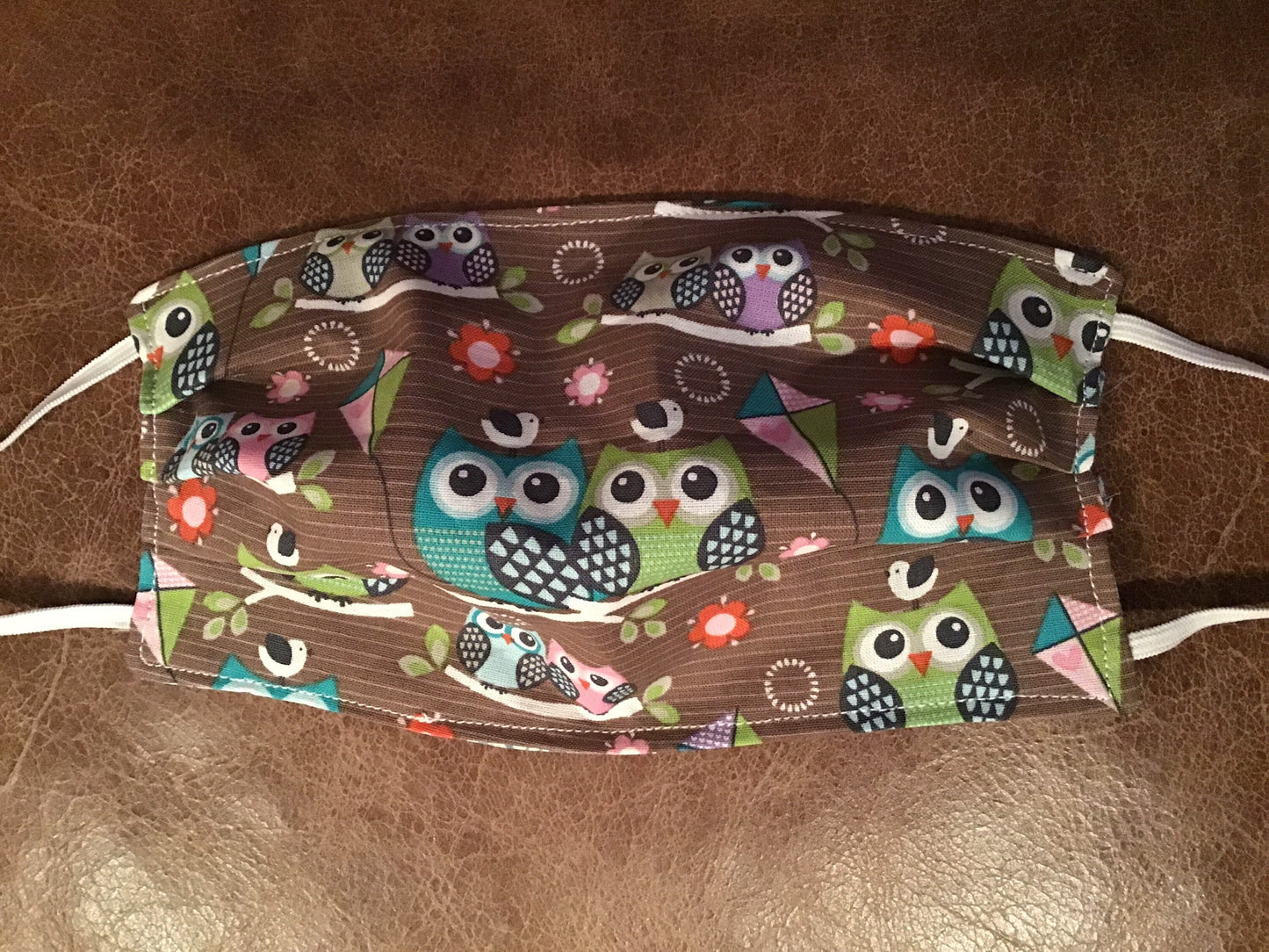 Handmade reversible face mask with owls