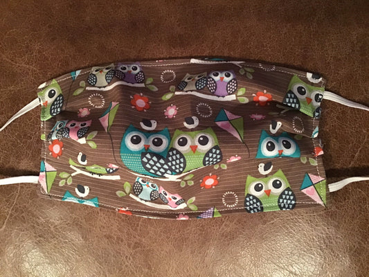 Handmade reversible face mask with owls