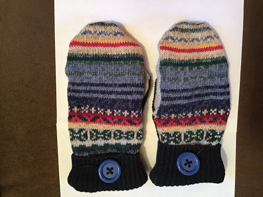 Sweater mittens lined with fleece blue multicolor