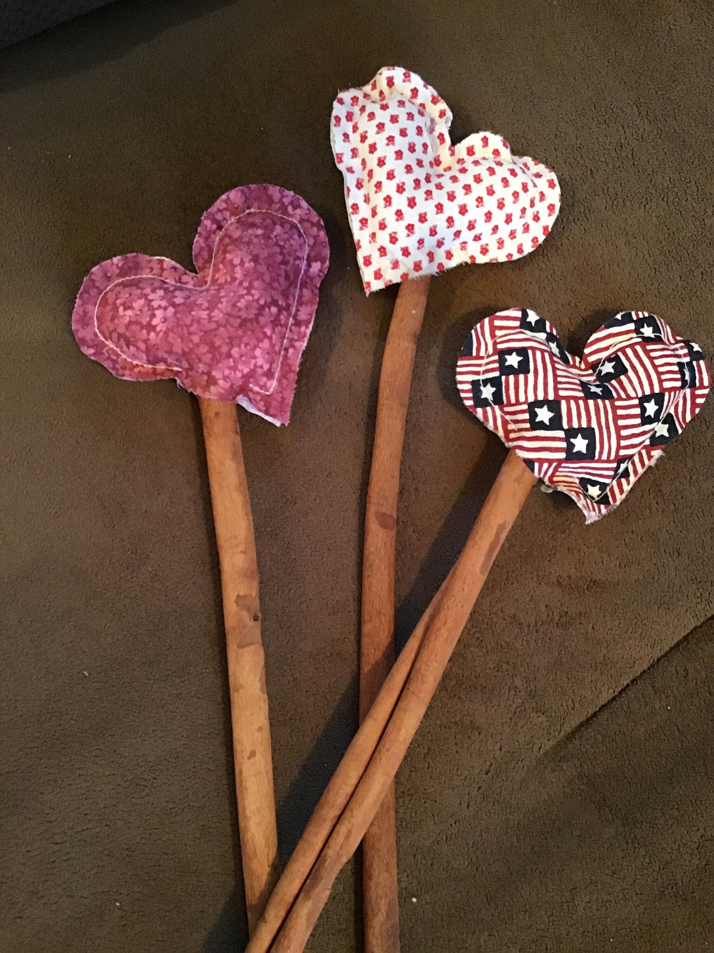 Valentine stuffed hearts on cinnamon sticks