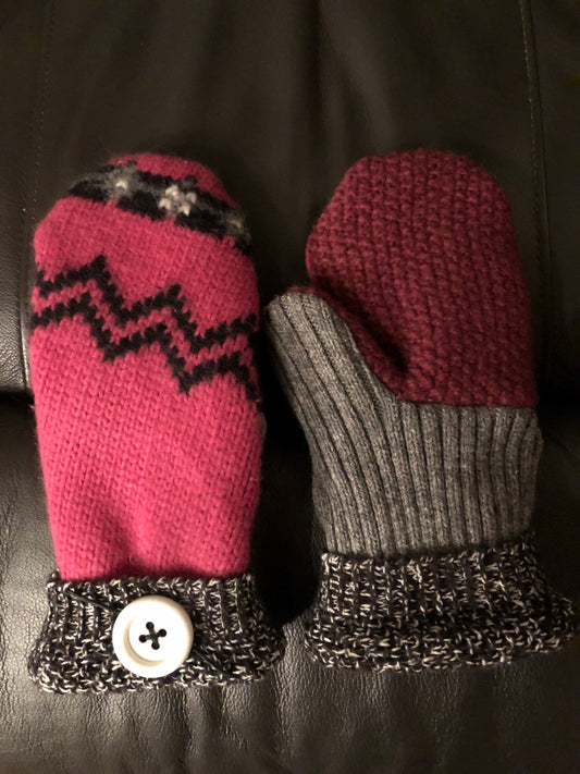 Handmade sweater mittens lined with fleece